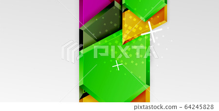 Metal glossy shiny geometric shapes with 3d effect composition. Techno futuristic vector abstract background For Wallpaper, Banner, Background, Card, Book Illustration, landing page 64245828
