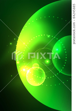 Neon shiny transparent glowing circles with light effects. Techno futuristic vector abstract background For Wallpaper, Banner, Background, Card, Book Illustration, landing page 64245885