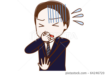 穿西裝的男人聞到和捏鼻子 穿西裝的男人聞到和捏鼻子 64246720