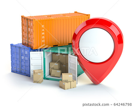 Cargo containers and pin isolated on white. Cargo containers and pin isolated on white. 64246798