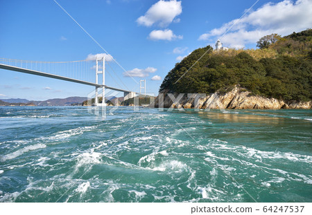 Rapids and whirlpools in the Kurushima Strait. Scenery of the Seto Inland Sea and Shimanami Kaido. Rapids and whirlpools in the Kurushima Strait. Scenery of the Seto Inland Sea and Shimanami Kaido. 64247537