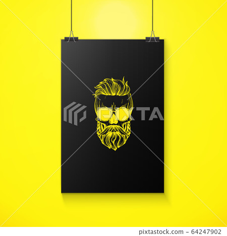 Angry skull with cirly hairstyle 64247902