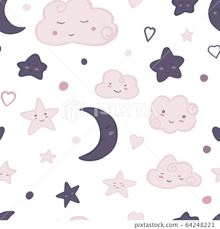 Cute sky seamless pattern in doddle style. Hand 64248221