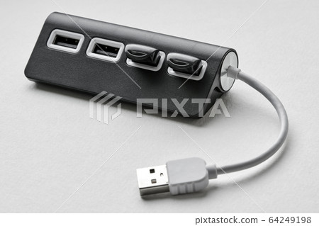 Black portable USB hub for four connections with 64249198