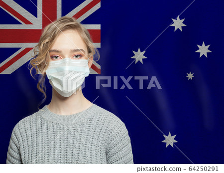 Young woman wearing a face mask with national flag Young woman wearing a face mask with national flag 64250291