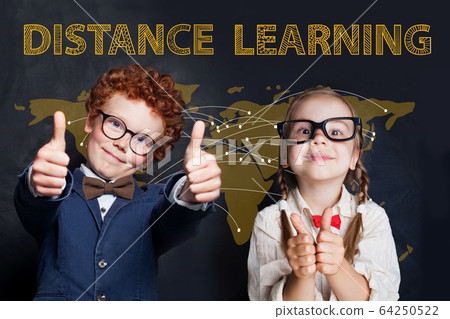 Happy successful school kids and distance 64250522