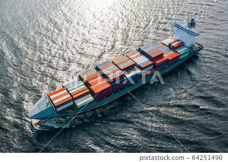 Container vessel floating in sea. 64251490