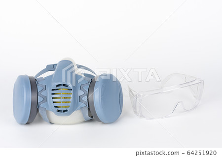 Twin filter half face respirator mask and plastic protective eyglasses,  personal protective equipment to protect against the virus covid-19. 64251920