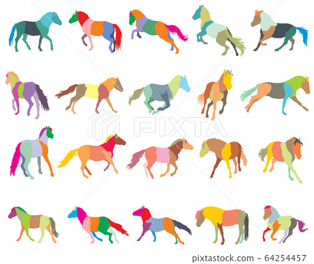 Set of mosaic colorful horses-3 Set of mosaic colorful horses-3 64254457