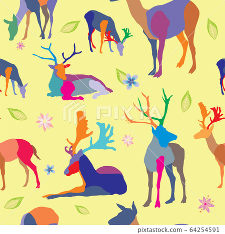 Seamless pattern with deers and flowers 64254591