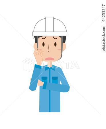 Male worker worker workwear upper body worried facial expression pose Male worker worker workwear upper body worried facial expression pose 64255247