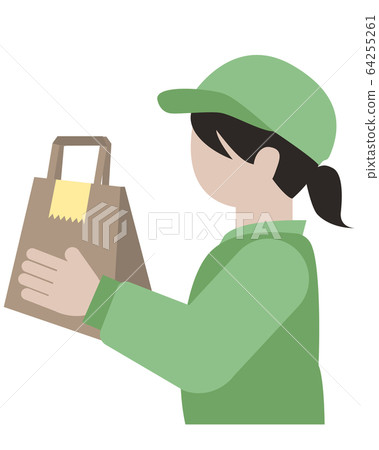 Delivery lady delivering luggage Delivery lady delivering luggage 64255261