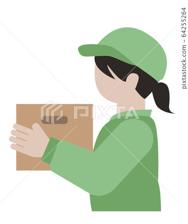 Delivery woman delivering cardboard luggage Delivery woman delivering cardboard luggage 64255264