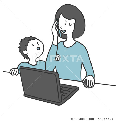 從一個孩子的家庭在家工作的婦女。 從一個孩子的家庭在家工作的婦女。 64256593