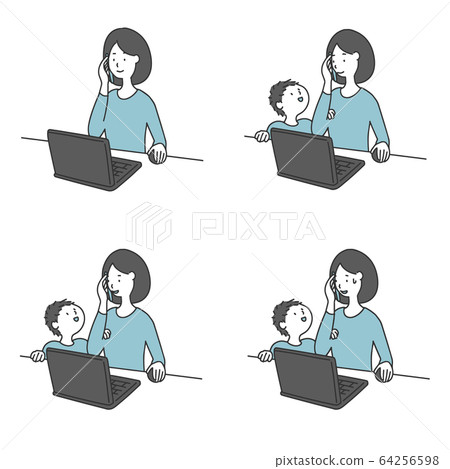 Set of childcare women working from home Set of childcare women working from home 64256598
