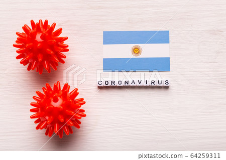 Abstract virus strain model of 2019-nCoV middle East respiratory syndrome coronavirus or coronavirus COVID-19 with text and flag Argentina on white background. Virus pandemic protection concept. Abstract virus strain model of 2019-nCoV middle East respiratory syndrome coronavirus or coronavirus COVID-19 with text and flag Argentina on white background. Virus pandemic protection concept. 64259311