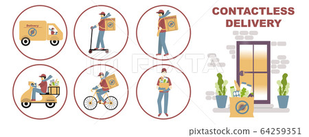Contactless Delivery of food concept set, signs. 64259351