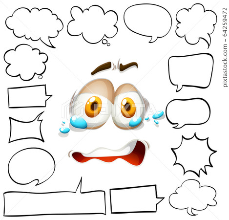 Different shapes of speech bubbles and crying face 64259472