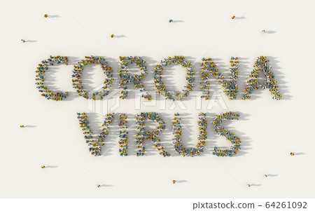 Large group of people forming Corona virus or 64261092