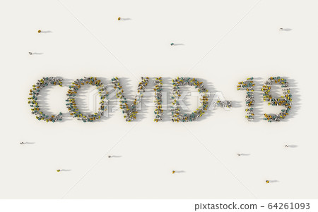 Large group of people forming Corona virus or 64261093