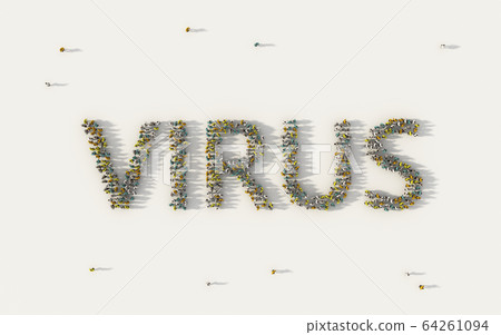 Large group of people forming Virus lettering text 64261094