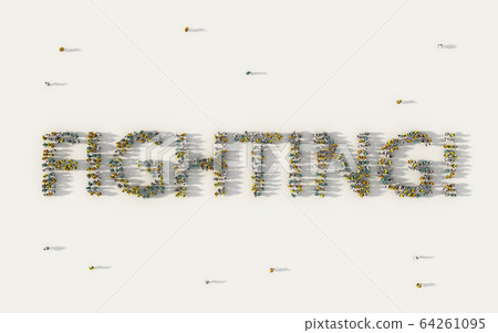 Large group of people forming Fighting lettering Large group of people forming Fighting lettering 64261095