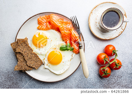Fried eggs and smoked salmon Fried eggs and smoked salmon 64261866