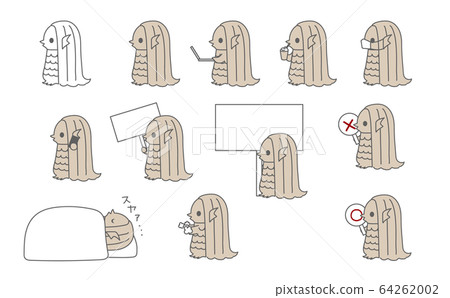 Various amabie's illustrations and icons (work, sleep, breaks, masks, signs, ○ × bills) Various amabie's illustrations and icons (work, sleep, breaks, masks, signs, ○ × bills) 64262002
