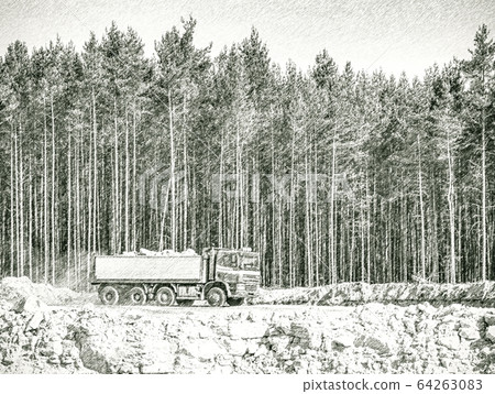 Big mining truck for open glass sand mine. 64263083