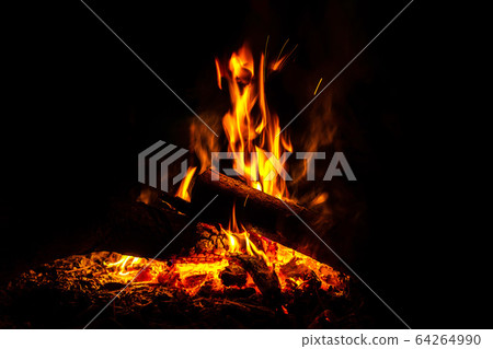 Camp fire in dark background, Fire from Burning Camp fire in dark background, Fire from Burning 64264990