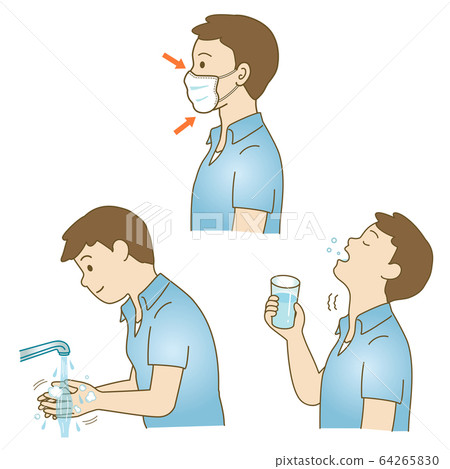 Mask, gargle, hand wash illustration set 01 64265830