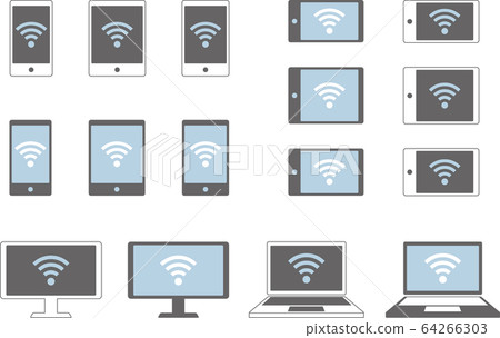 Wi-Fi Wireless LAN Smartphone / PC Icon Set Wi-Fi Wireless LAN Smartphone / PC Icon Set 64266303