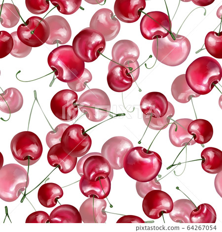 Seamless pattern with cherry berries on white Seamless pattern with cherry berries on white 64267054