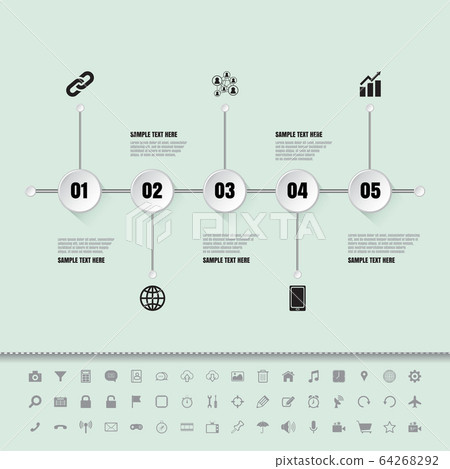 White buttons timeline with set of icons 64268292