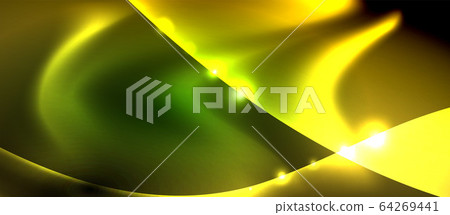 Abstract background. Shiny design neon waves with light effects, techno trendy design. Vector Illustration For Wallpaper, Banner, Background, Card, Book Illustration, landing page 64269441