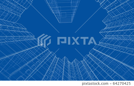 Vector wire-frame model of a multi-storey building Vector wire-frame model of a multi-storey building 64270425