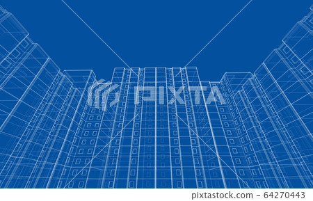 Vector wire-frame model of a multi-storey building 64270443