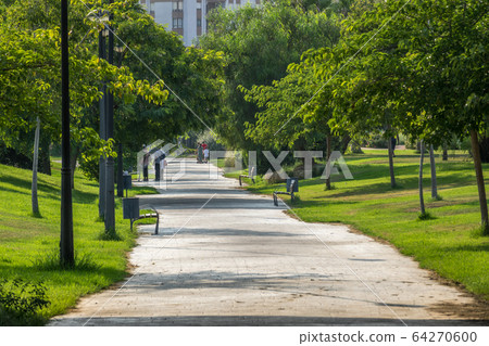 Valencia, Spain Turia gardens, park made in old riverbed Gigapan reflection in the water 64270600