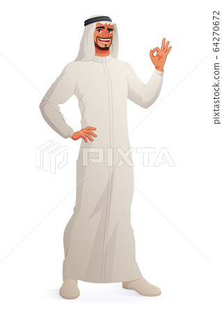 Arab man showing OK hand sign. Isolated vector illustration. Arab man showing OK hand sign. Isolated vector illustration. 64270672