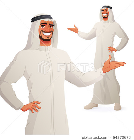 Arab business man presenting. Isolated vector illustration. Arab business man presenting. Isolated vector illustration. 64270673