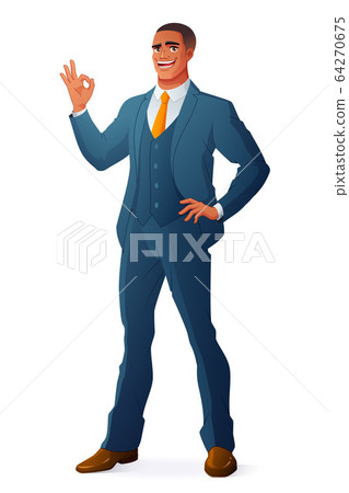 African black businessman showing OK hand sign. Isolated vector illustration. African black businessman showing OK hand sign. Isolated vector illustration. 64270675