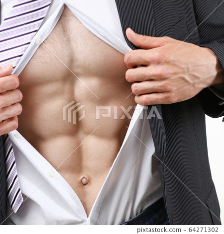 man in tie rip clothes off torso showing abs. man in tie rip clothes off torso showing abs. 64271302