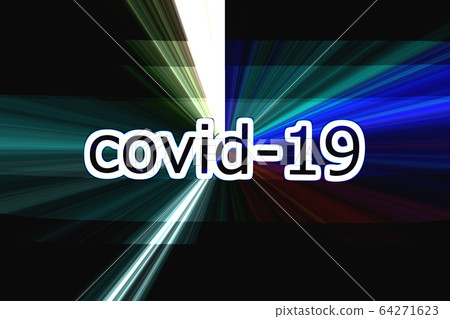 背景上的白色和黑色covid-19字符具有從黑色背景上的中間出來的各種顏色 64271623