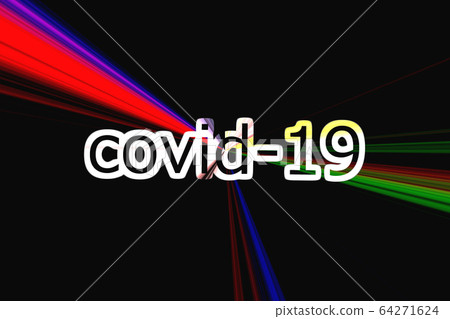 背景上的白色和黑色covid-19字符具有從黑色背景上的中間出來的各種顏色 64271624