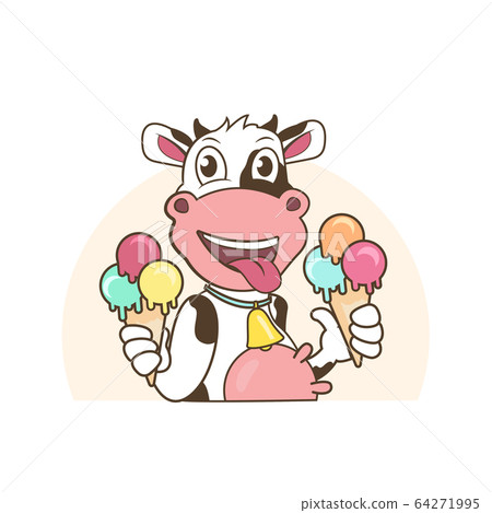 Cow Mascot Character Holding A Ice Cream. Cow Mascot Character Holding A Ice Cream. 64271995