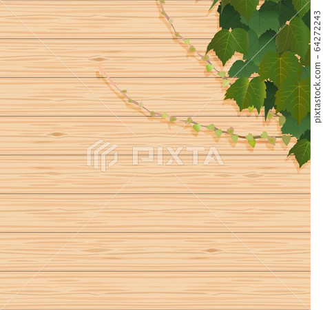 Ivy leaves and wood grain wall background 64272243