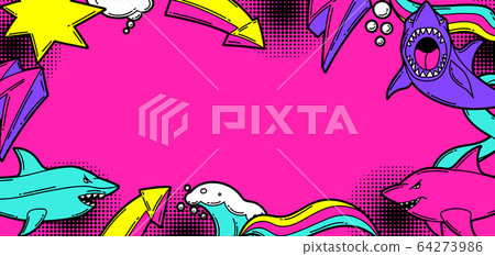 Background with cartoon sharks. Urban colorful teenage creative illustration. Background with cartoon sharks. Urban colorful teenage creative illustration. 64273986