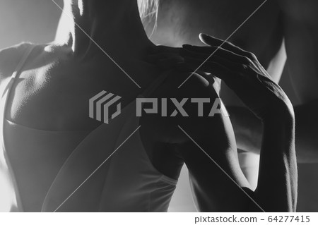 Pair touching each other with hands and passion. Love concept. Professional, sensual ballet dancers Pair touching each other with hands and passion. Love concept. Professional, sensual ballet dancers 64277415