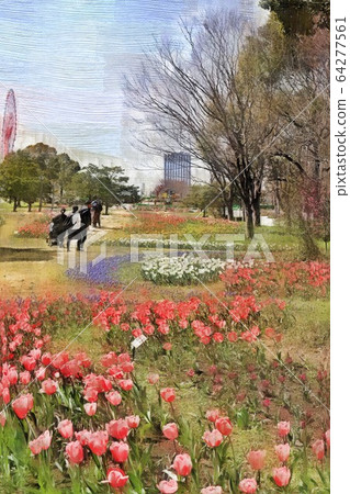 禦台場,在標誌散步公園的鬱金香花。流動的花壇(3月),東京江東區 禦台場,在標誌散步公園的鬱金香花。流動的花壇(3月),東京江東區 64277561