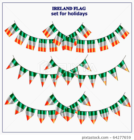 Bright set with flags of Ireland. Happy St. Patricks Day garlands. Bright illustration. 64277659
